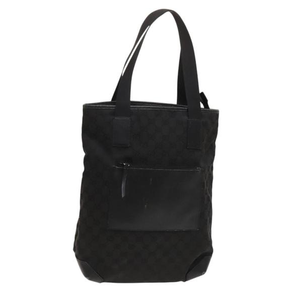GUCCI GG Canvas Tote Bag Black Silver 28892 Auth 122266